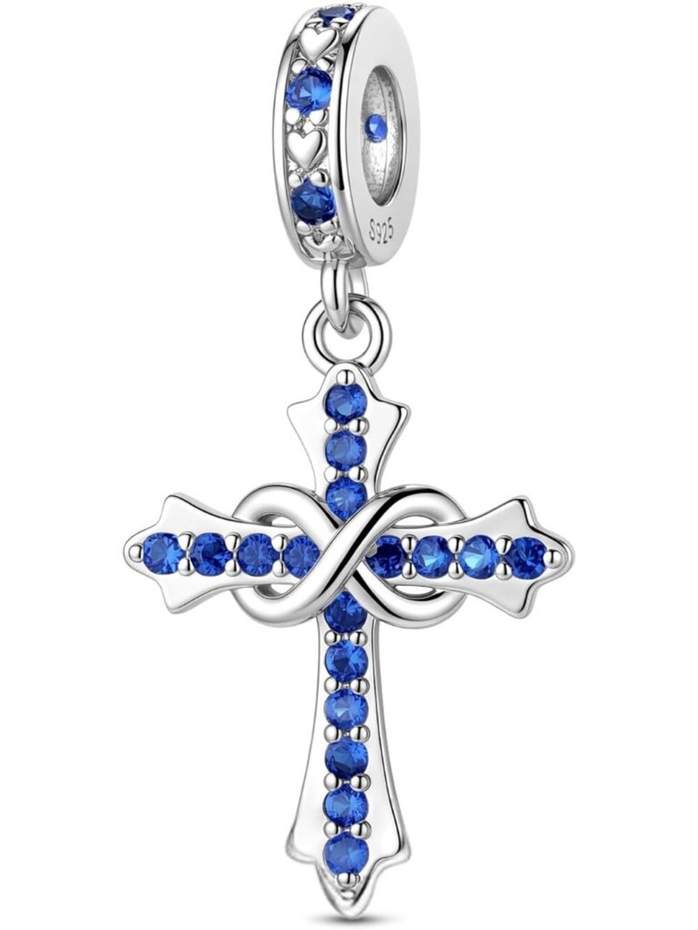 Women's Dark Blue 925 Sterling Silver Birthstone Charm Cross Compatible Beads